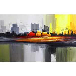 Abdul Jabbar, Feeling (Slums), 30 x 48 Inch, Oil on Canvas, Cityscape Painting, AC-ABJ-024